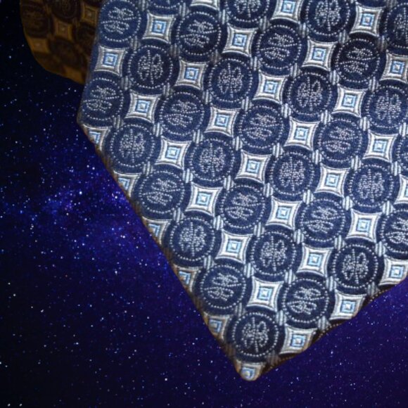 $840 New BRIONI Navy Blue Silver Geometric Logo Handmade Italy Silk Neck Tie